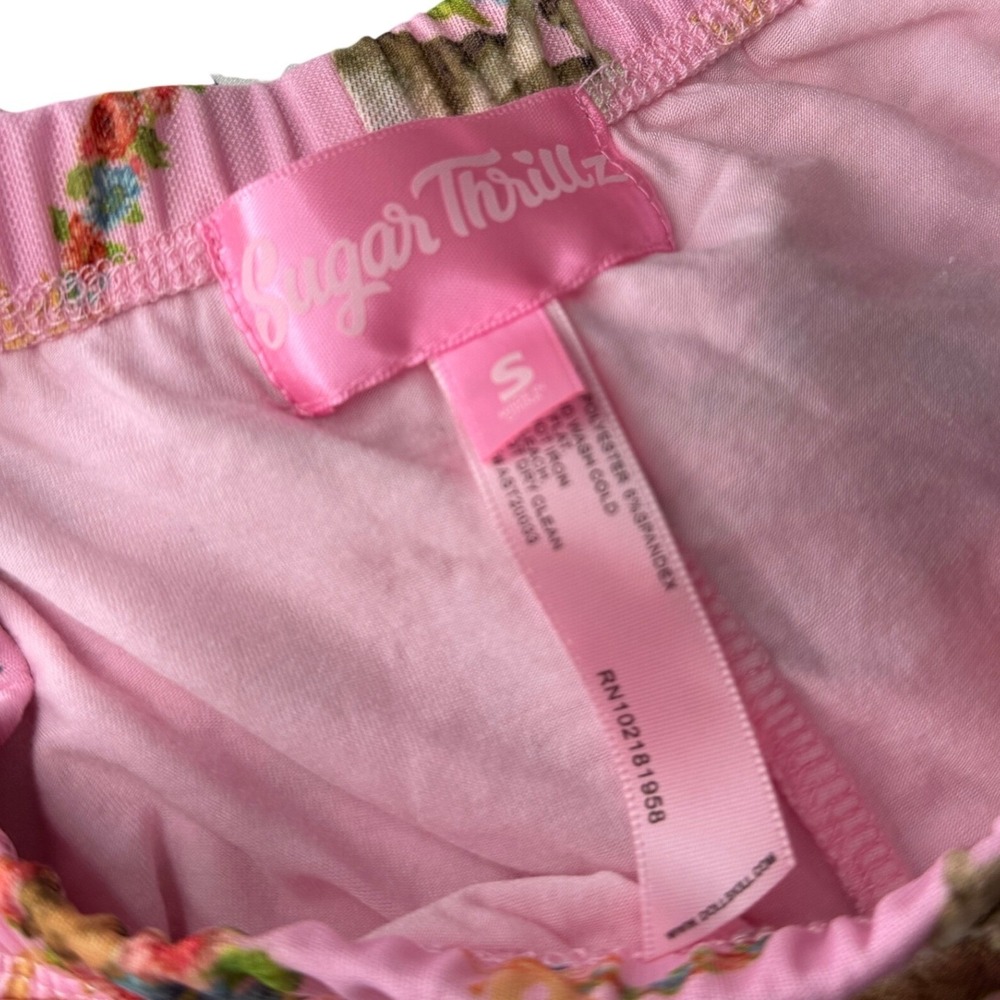 Sugar Thrillz Renaissance Floral Mesh Flare Pants Size S Pink High Rise Coquette - Picture 8 of 9